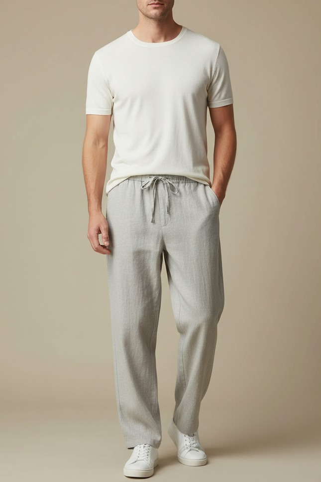 Pantalon Flanelle Gris Clair Homme - Laine