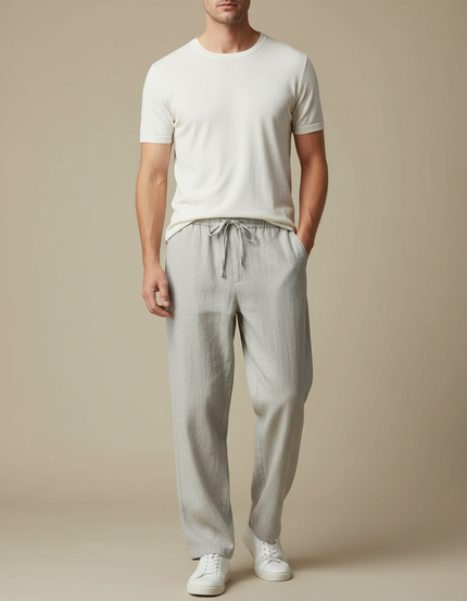 Pantalon Flanelle Gris Clair Homme - Laine