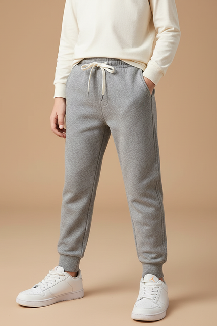Pantalon Gris Molletonné Jogging Cordon Enfant Décontracté