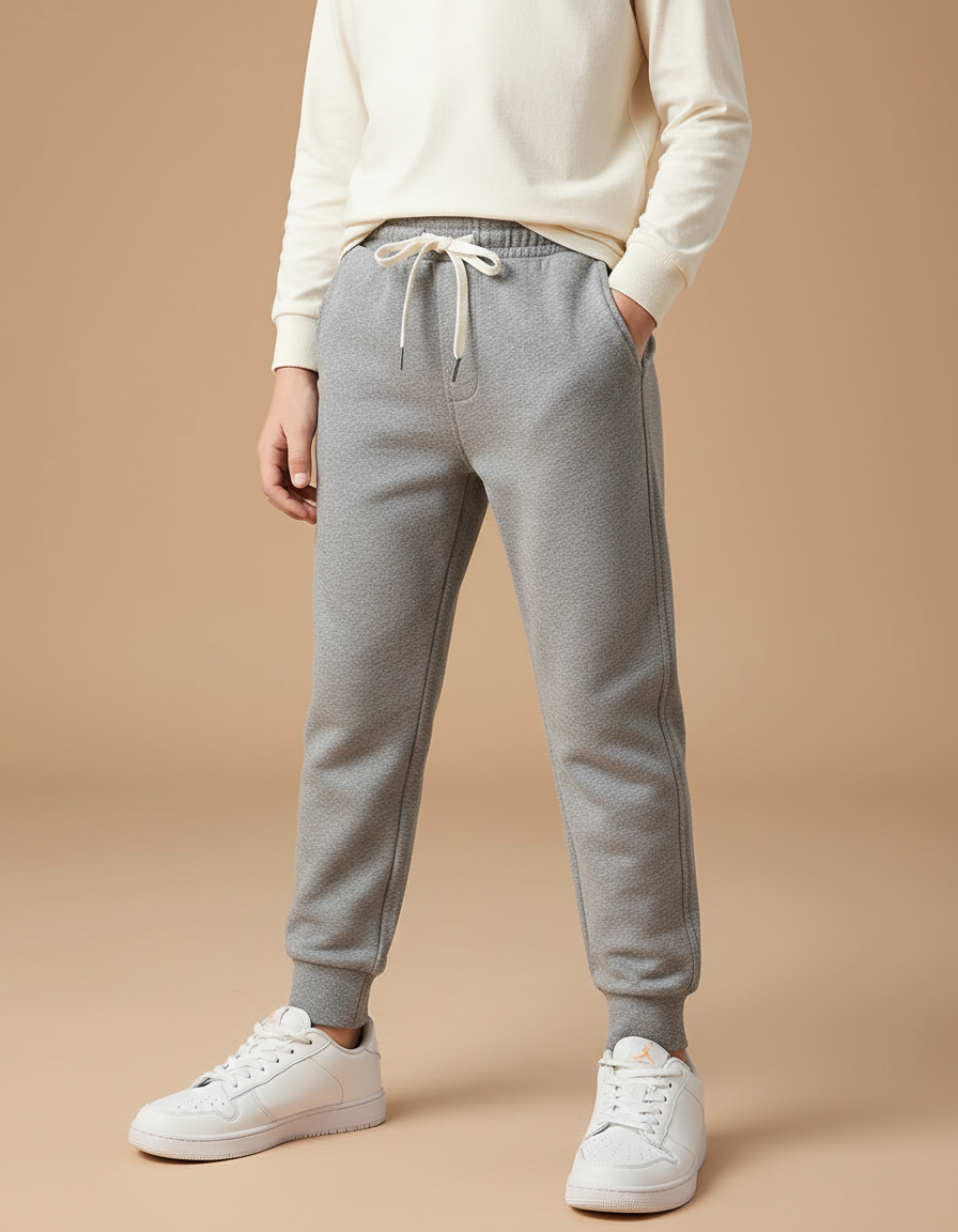Pantalon Gris Molletonné Jogging Cordon Enfant Décontracté