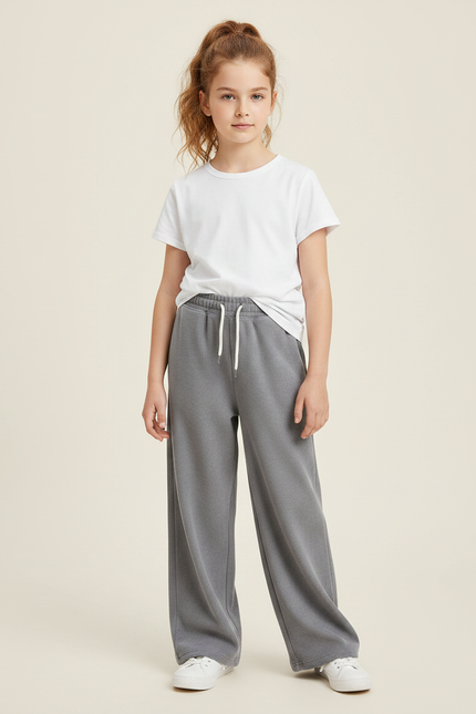 Pantalon Gris Ample Décontracté Confortable Molleton Enfant