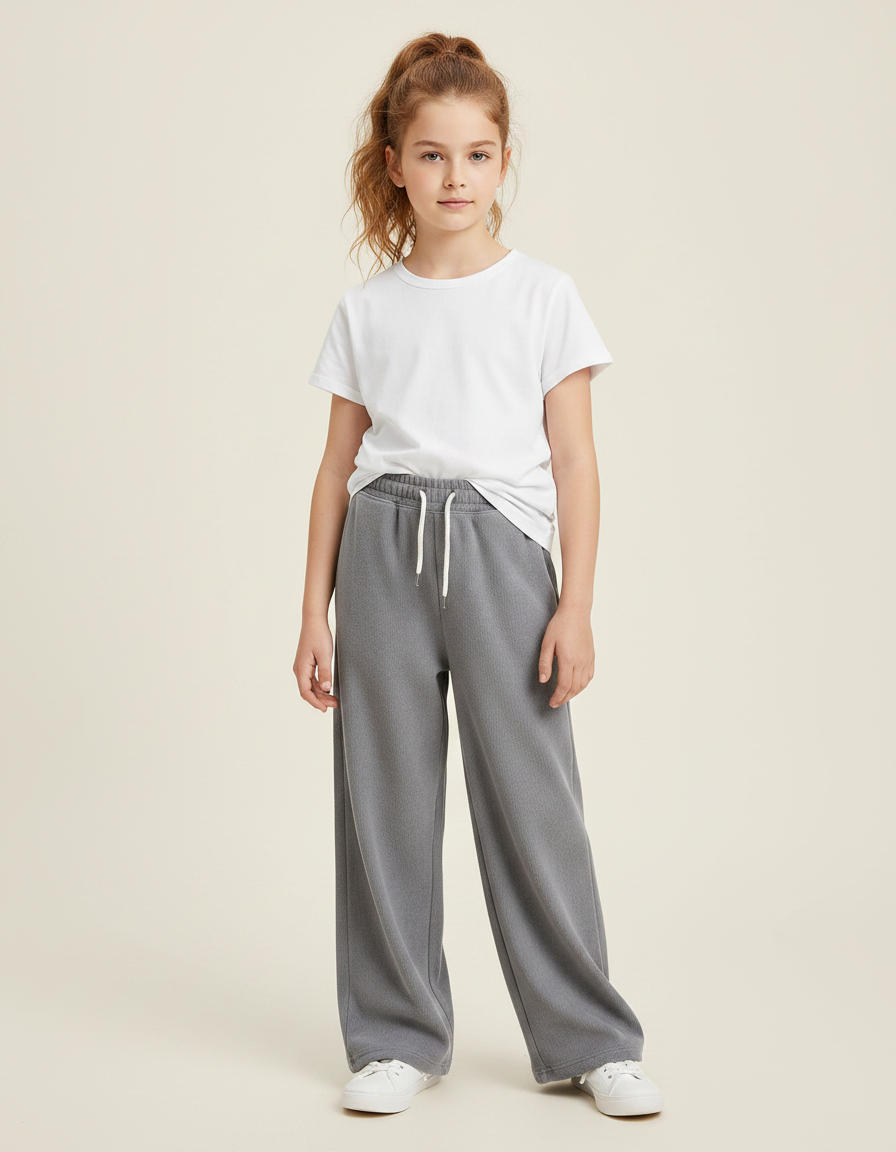 Pantalon Gris Ample Décontracté Confortable Molleton Enfant