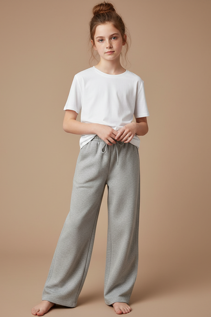 Pantalon Gris Ample Coton Décontracté Fille - Molleton