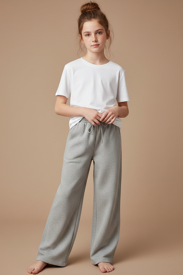 Pantalon Gris Ample Coton Décontracté Fille - Molleton