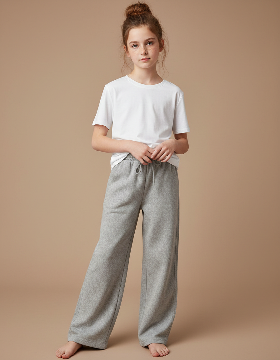 Pantalon Gris Ample Coton Décontracté Fille - Molleton