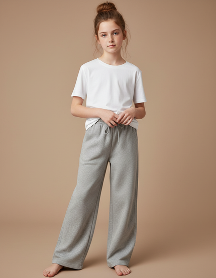 Pantalon Gris Ample Coton Décontracté Fille - Molleton