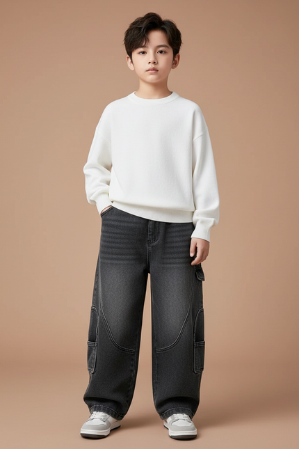 Pantalon Gris Ample Cargo Décontracté Garçon - Jean