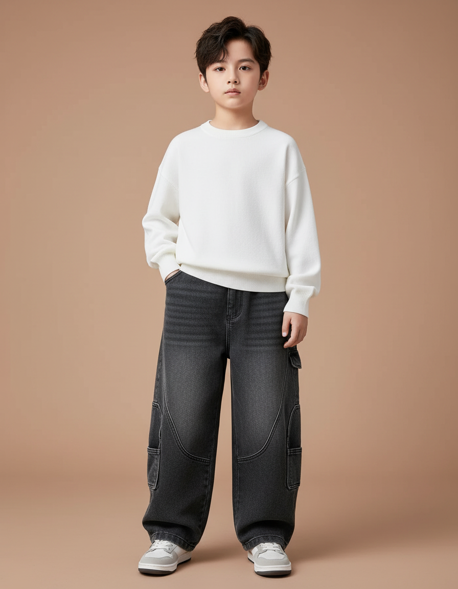 Pantalon Gris Ample Cargo Décontracté Garçon - Jean