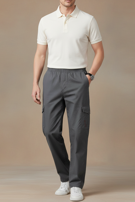 Pantalon Gris Cargo Ample Coton Décontracté Homme