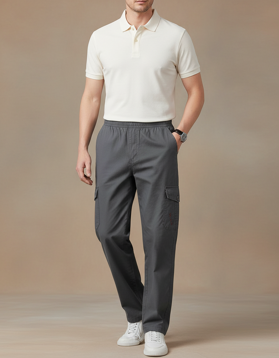 Pantalon Gris Cargo Ample Coton Décontracté Homme