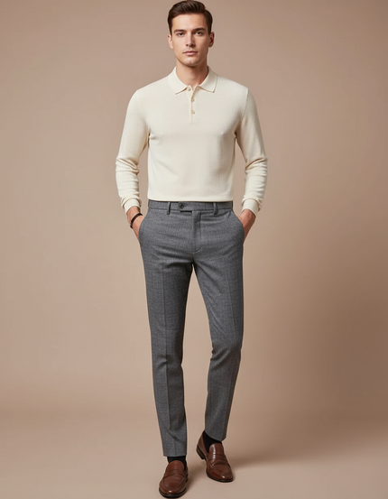 Pantalon Gris Slim Carreaux Discrets Habillé Homme - Laine