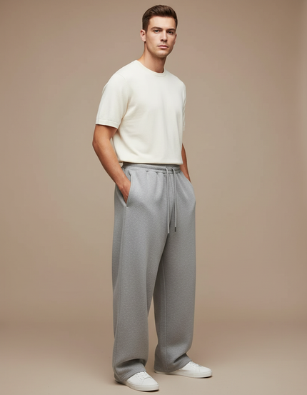 Pantalon Gris Molletonné Ample Cordon Décontracté