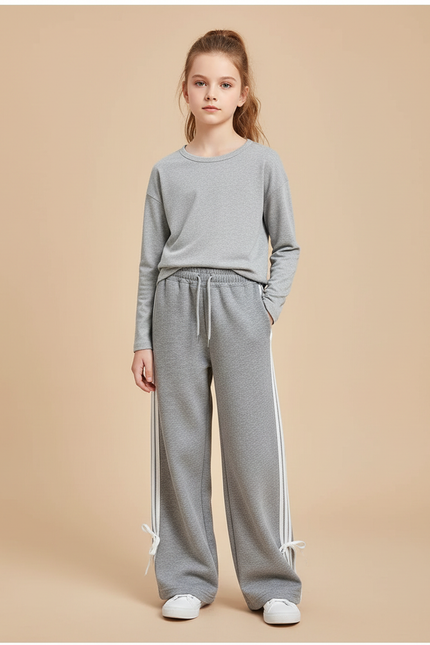Pantalon Gris Large Molletonné Cordon Fille