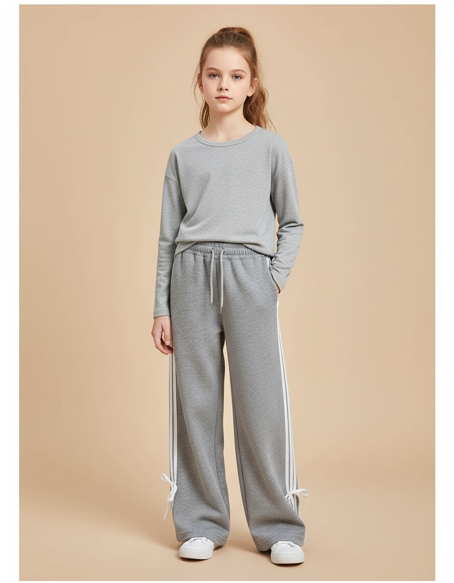 Pantalon Gris Large Molletonné Cordon Fille