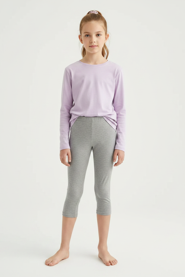 Pantalon Gris Fille Coton Court Uni