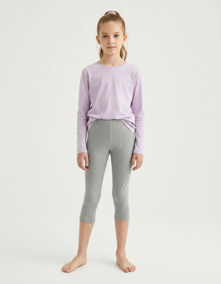 Pantalon Gris Fille Coton Court Uni