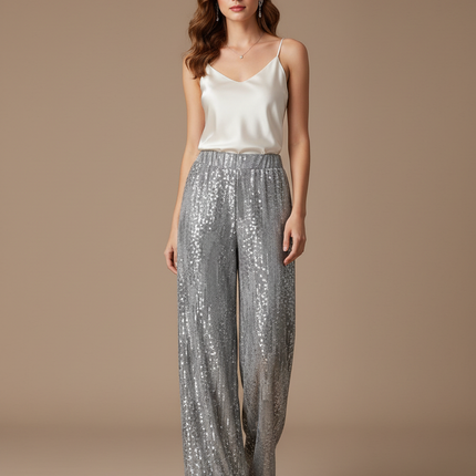 Pantalon Paillette Gris - Argenté Polyester