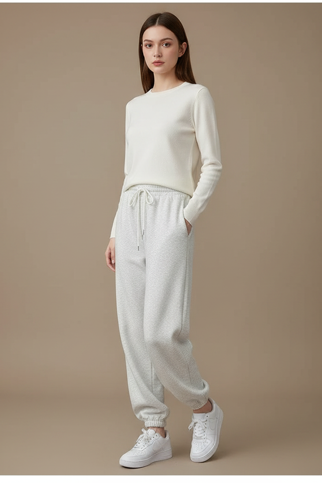 Pantalon Gris Molletonné Ample Décontracté Cordon Femme