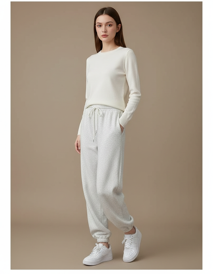 Pantalon Gris Molletonné Ample Décontracté Cordon Femme
