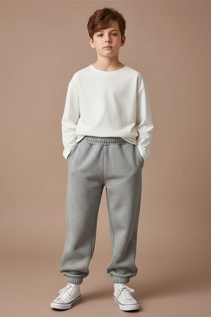 Pantalon Gris Molletonné Ample Décontracté Enfant Confortable