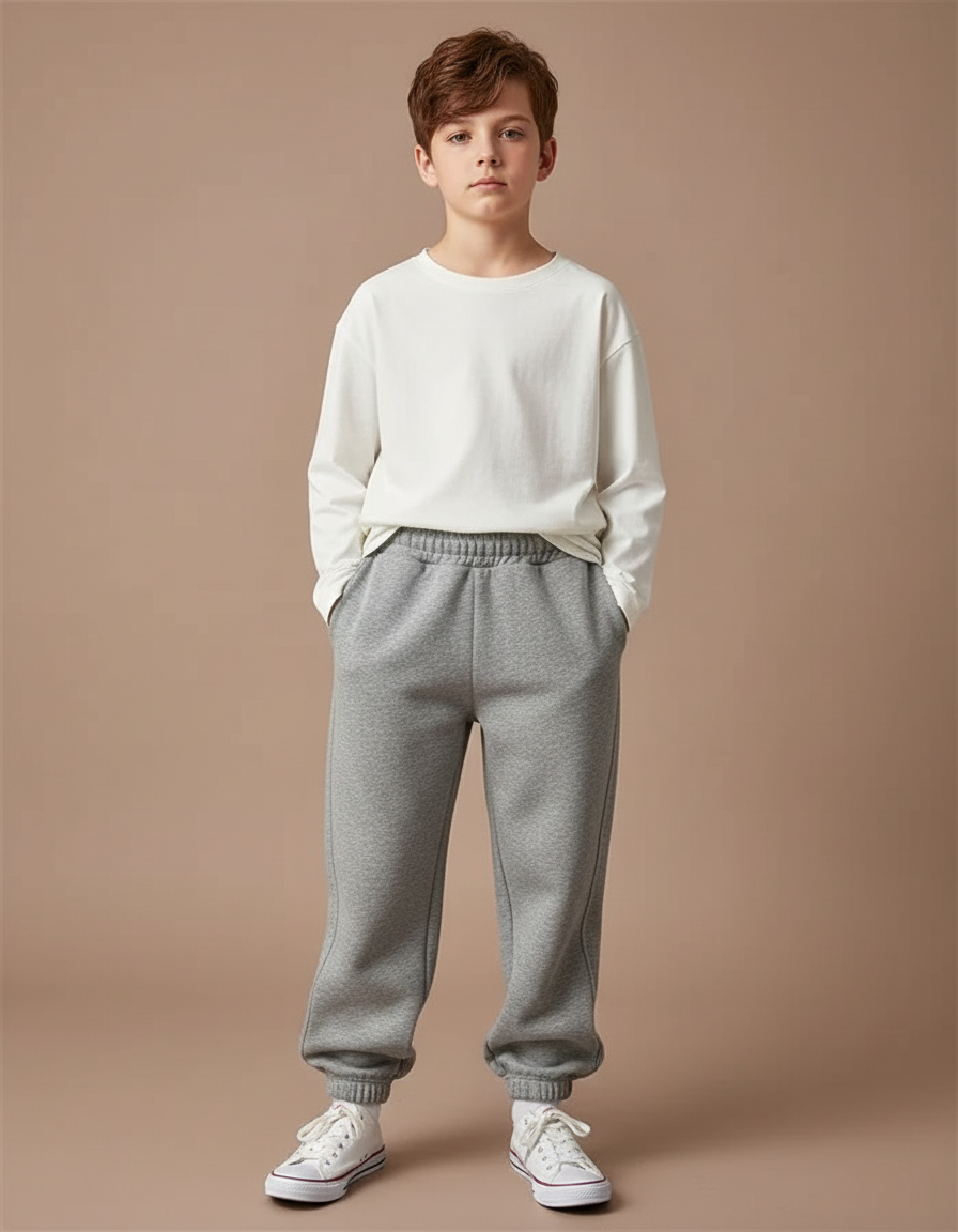 Pantalon Gris Molletonné Ample Décontracté Enfant Confortable
