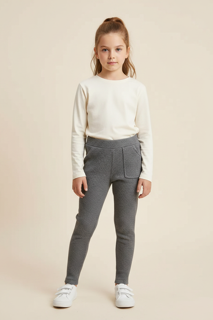 Pantalon Gris Côtelé Confortable Enfant - Maille