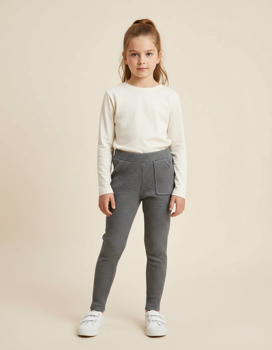 Pantalon Gris Côtelé Confortable Enfant - Maille