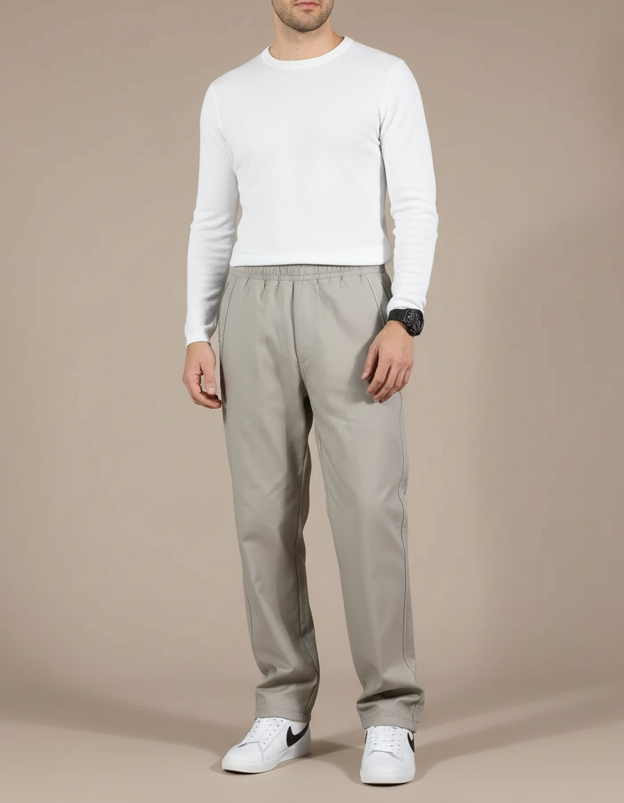 Pantalon Gris Ample Cordon Décontracté Homme - Gabardine