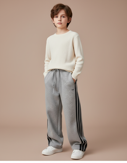 Pantalon Gris Molletonné Ample Sport Rayures Latérales