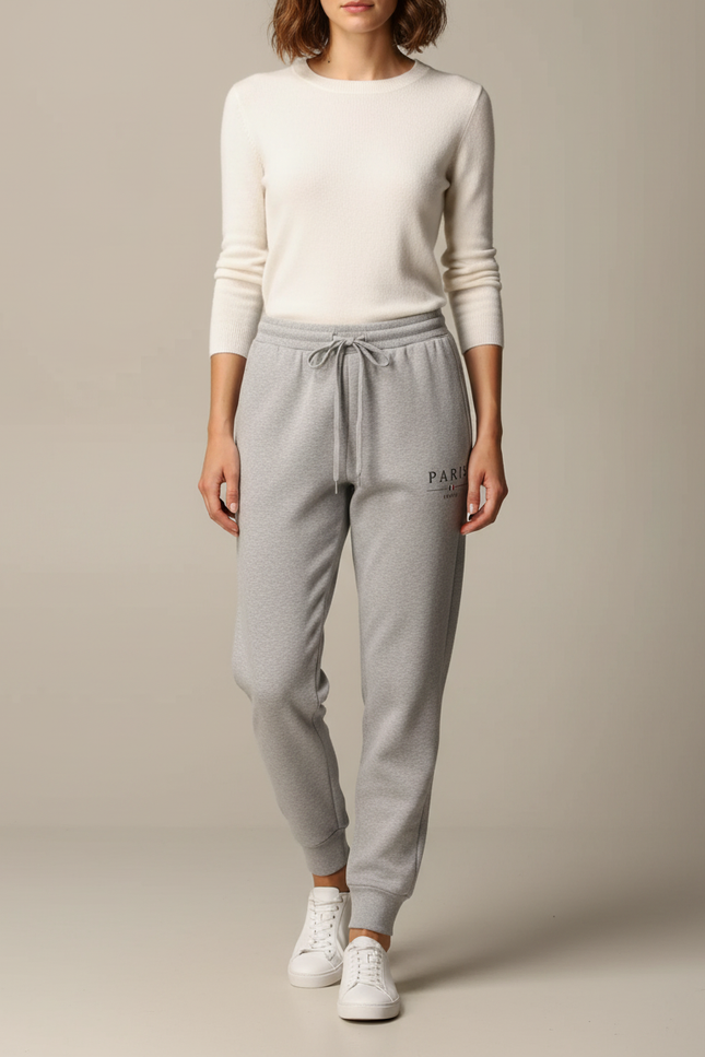 Pantalon Gris Molletonné Cordon PARIS Jogging Femme