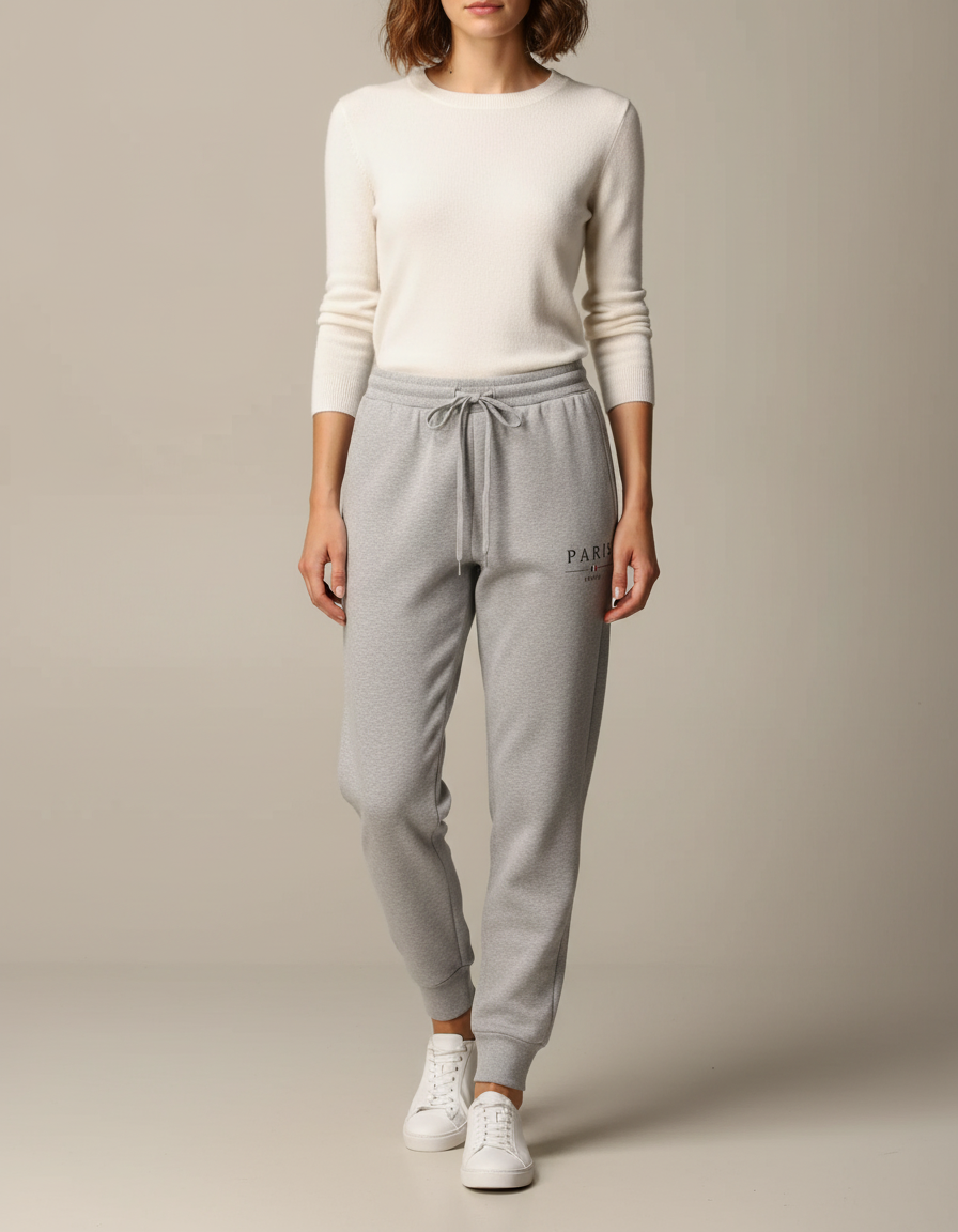 Pantalon Gris Molletonné Cordon PARIS Jogging Femme