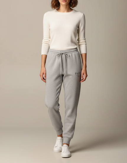 Pantalon Gris Molletonné Cordon PARIS Jogging Femme