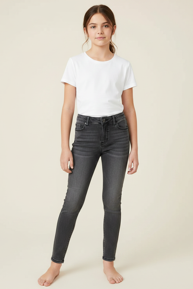 Pantalon Gris Skinny Taille Haute Fille - Jean