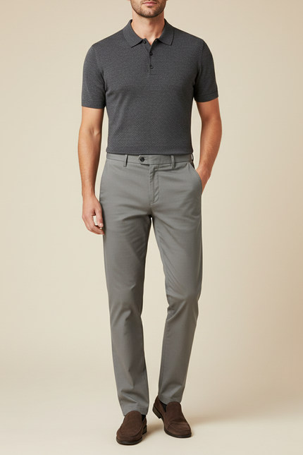 Pantalon Gris Homme Droit Coton Décontracté Élégant