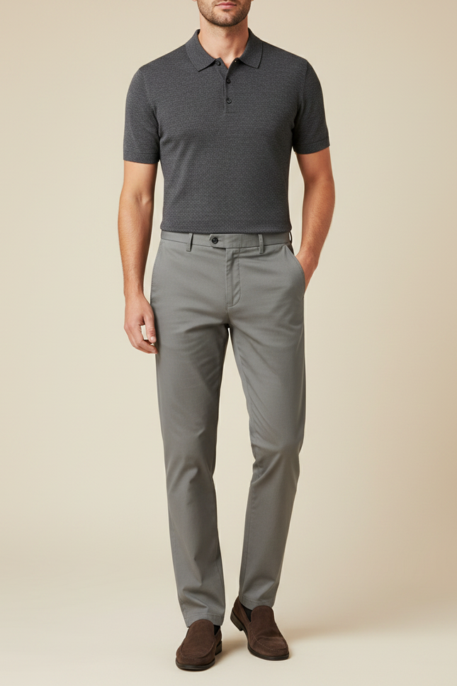 Pantalon Gris Homme Droit Coton Décontracté Élégant