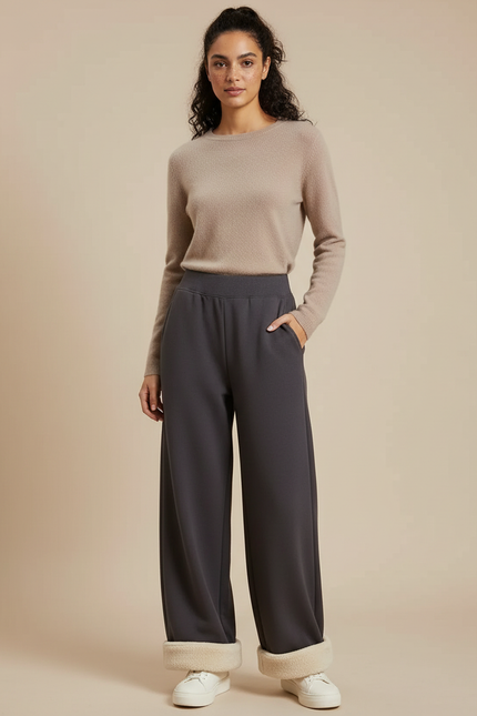Pantalon Gris Ample Chaud Doublé Molletonné Femme