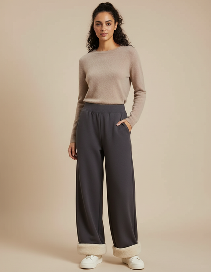 Pantalon Gris Ample Chaud Doublé Molletonné Femme