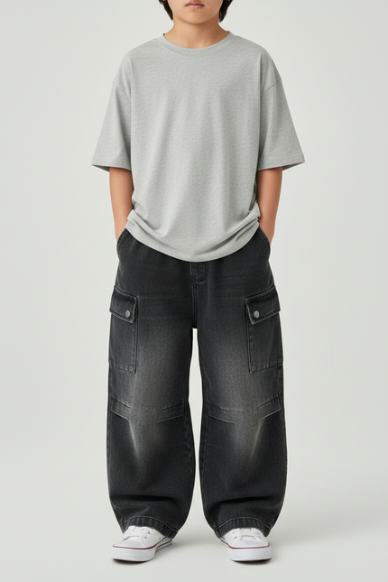 Pantalon Gris Cargo Large Décontracté Garçon - Jean