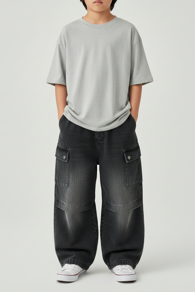Pantalon Gris Cargo Large Décontracté Garçon - Jean