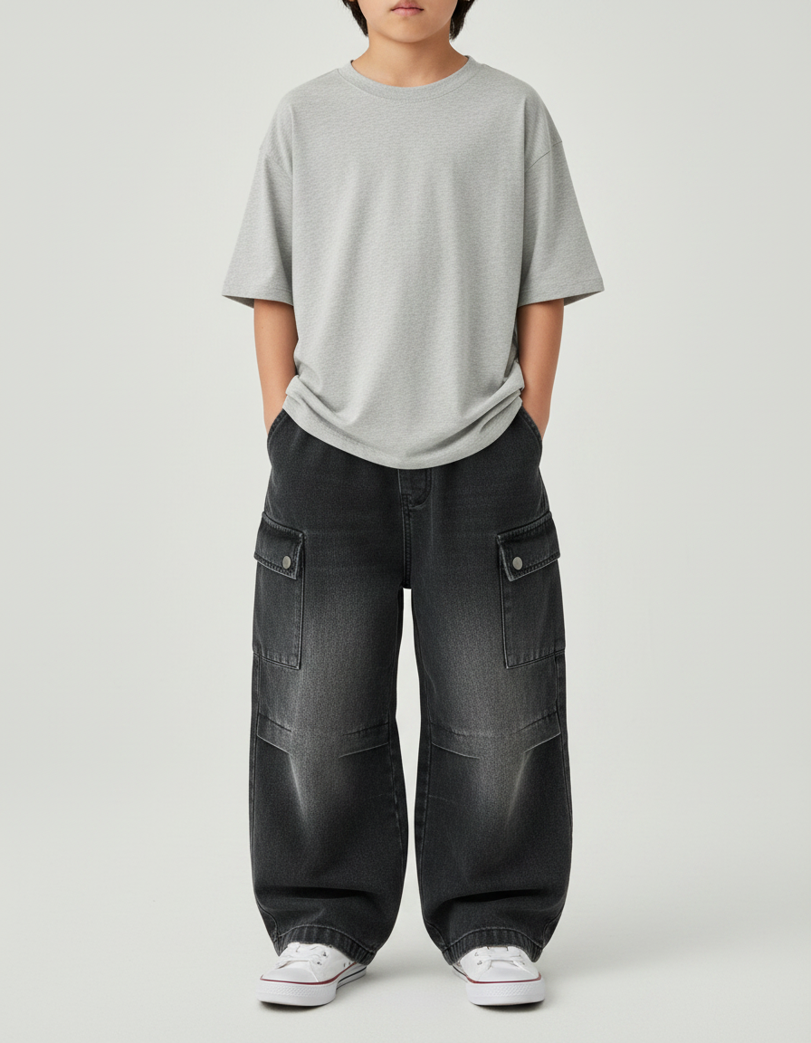 Pantalon Gris Cargo Large Décontracté Garçon - Jean