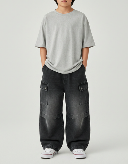 Pantalon Gris Cargo Large Décontracté Garçon - Jean