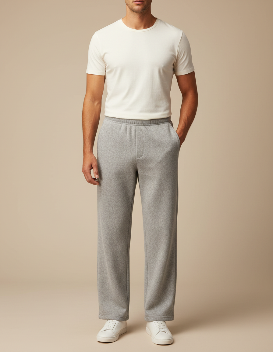 Pantalon Gris Sport Molletonné Ample Décontracté Homme