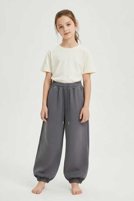 Pantalon Gris Ample Décontracté Confortable Coton Fille - Molleton
