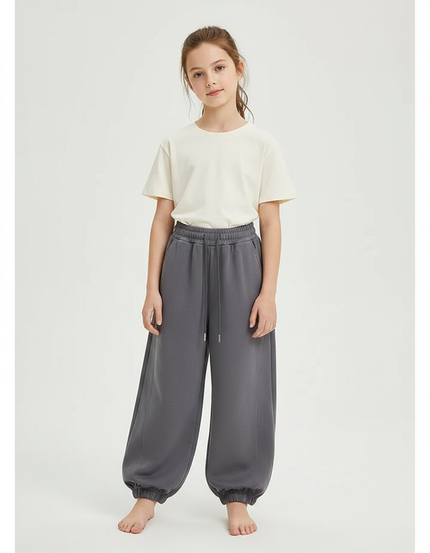 Pantalon Gris Ample Décontracté Confortable Coton Fille - Molleton