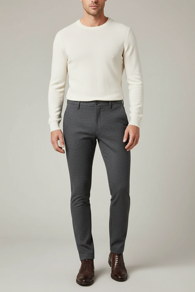 Pantalon Gris Motif Discret Coupe Slim Habillé Homme - Laine