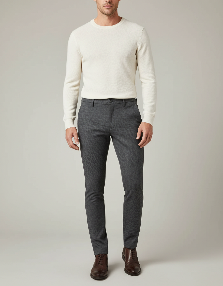 Pantalon Gris Motif Discret Coupe Slim Habillé Homme - Laine