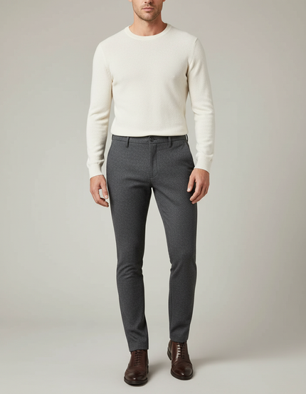 Pantalon Gris Motif Discret Coupe Slim Habillé Homme - Laine
