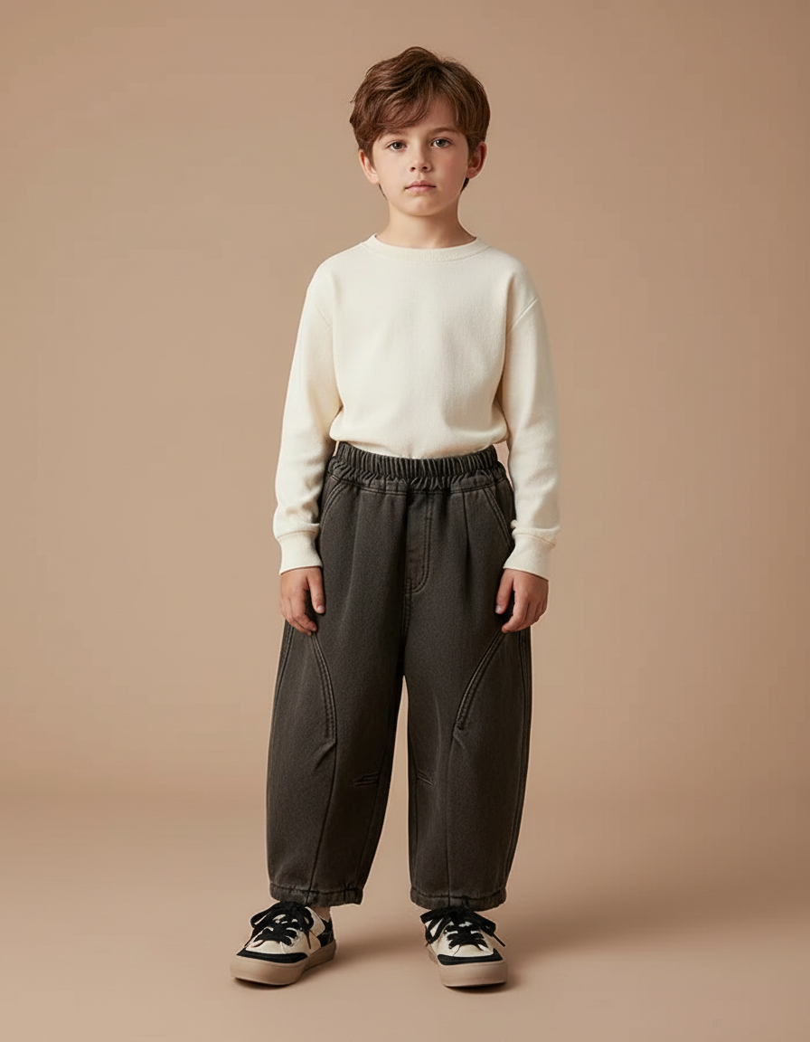 Pantalon Gris Ample Décontracté Confortable Garçon - Molleton