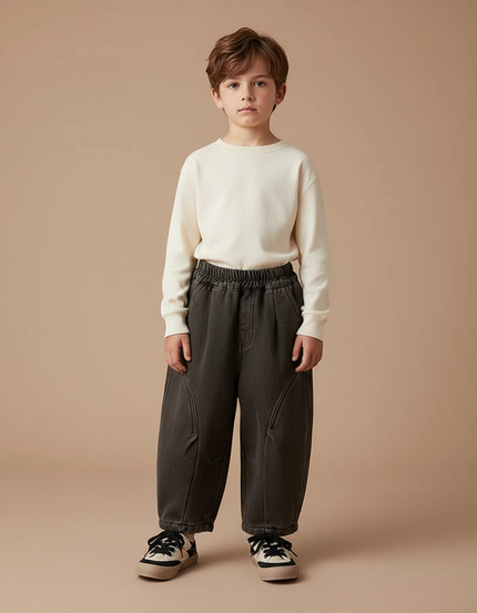 Pantalon Gris Ample Décontracté Confortable Garçon - Molleton