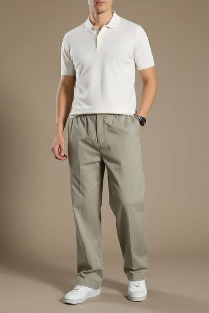 Pantalon Gris Décontracté Confortable Coton Ample Homme - Kaki